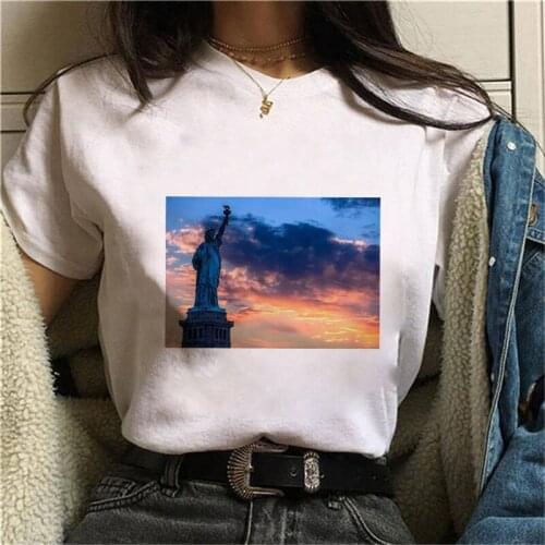 Women Funny Vintage printed TShirt Summer Statue of Liberty T-shirt Women White O-Neck T-Shirt Femme Streetwear