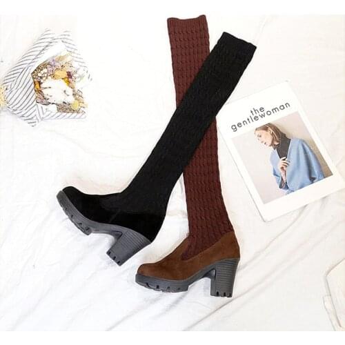 LCIZRONG Over Knee Boots Women Warm 8CM Heels Female Snow Boots Long Comfort Mujer Thigh High Boots