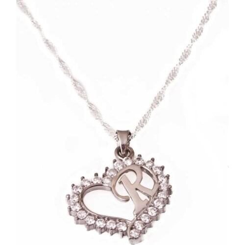 Silver Letter R Heart Lady Necklace