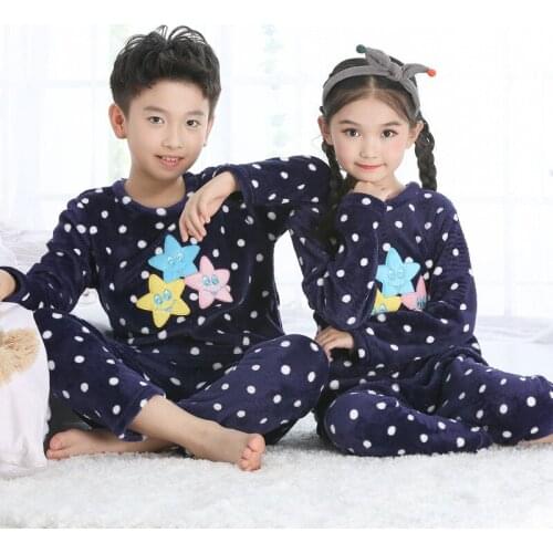 Winter Long Sleeved Pijama Infantil Flannel Childrens Pajamas Sets Boys Sleepwear Pyjamas Kids Clothing Suit Baby Girl Clothes