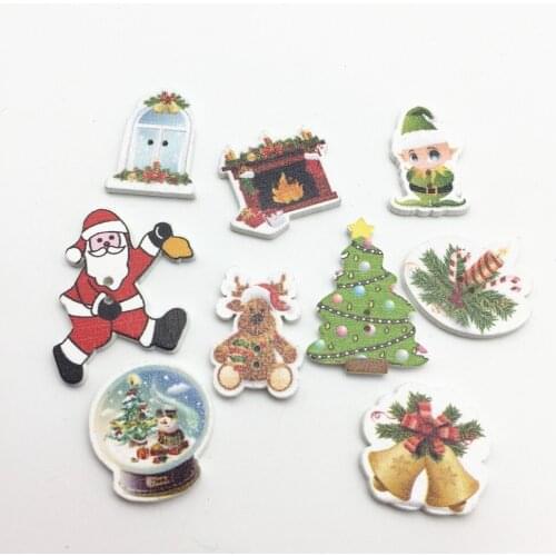 1000pcs Wood Christmas Buttons Sewing 2 Holes Xtmas Button Santa Bell Stocking Reindeer Mixed embellishments cardmaking 20X30MM