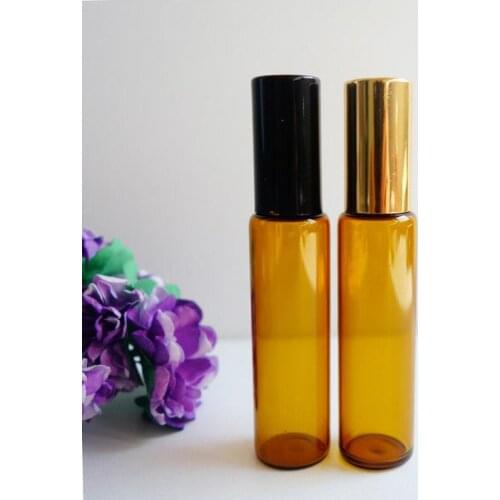 100pcs / lot10ml 1 / 6oz ROLL ON AMBER perfume glass bottle basic oil stainless steel ball ball aroma therapy bottle free shippi