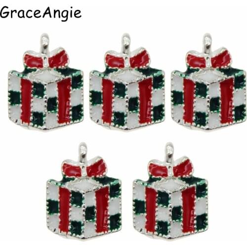 15pcs Christmas Gift tree Santa Stocking bell caps reindeer Pendants Charms Cute Christmas Boxes Enamel Charms Jewelry Findings