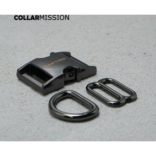 20mm engraving Gun Black Metal Buckle (Metal Buckle+ Adjust Buckle+ D Ring)For Webbing Accessory DIY Handmade Pet Collar leash