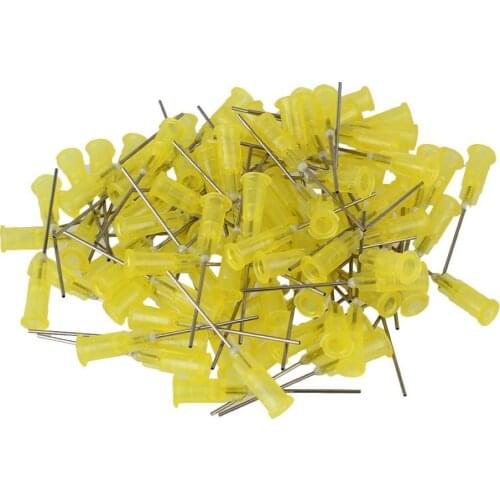 20Ga Yellow 1'' Plastic Stuck Connector Stainless Steel Dispenser Needles Liquid Adhesive Glue Syringe Pack of 100