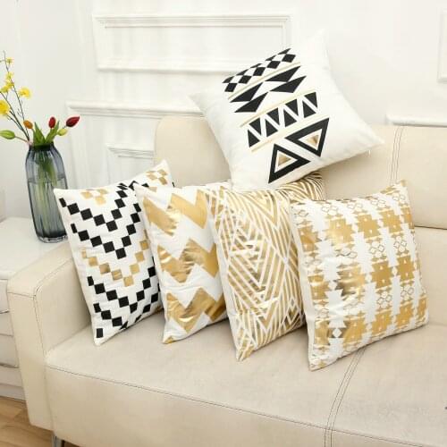 45*45cm Home Soft Pillowcase Flannelette Geometry Pattern Gilding Embrace Pillow Case Cotton Automobile Sofa Cushion Cover