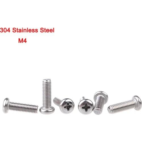 5PCS 304 Stainless Steel Cross Phillips Screws Recessed Round Head Screws M4 Length 4-100mm