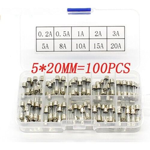 High-quality Promozione! 100 Pz Set 5x20mm Colpo Rapido Tubo di Vetro Fusibile Assortiti Kit, Veloce soffiare il Vetro Fusibili