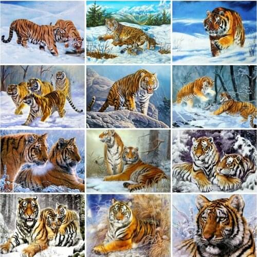 AZQSD Coloring Picture By Numbers Tiger Winter Acrylic Paint Unique Gift For Children Painting By Numbers Animals Home Decor
