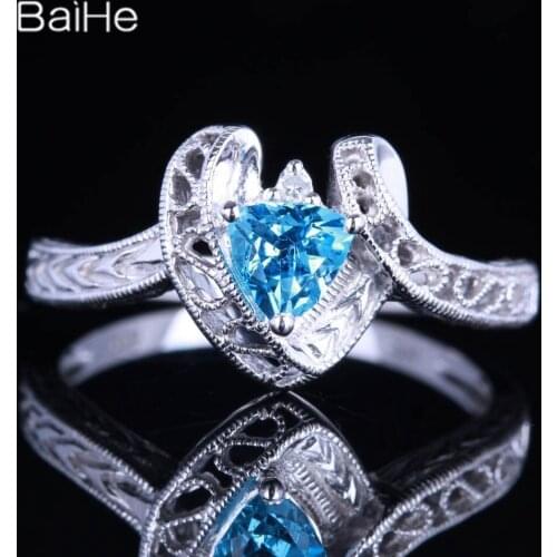 BAIHE Solid 14K White Gold 1CT Blue Topaz/Flawless Trillion Wedding Women Casual/Sporty Fine Jewelry Blue Topaz Ring