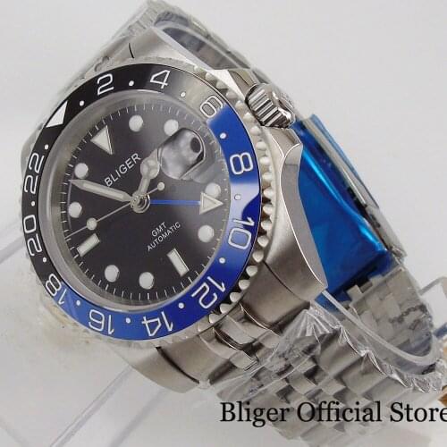 BLIGER Brand Fashional 40mm Self Winding Men Watch Sapphire Glass Jubilee Band GMT Hand