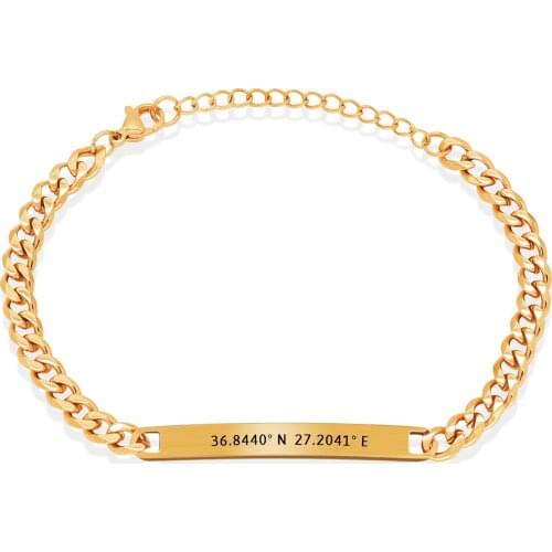 Engraved Bracelets Personalized Stainless Steel Wrist Chain Design Your Loved Name Coordinate Bracelet Gift For Him&Her