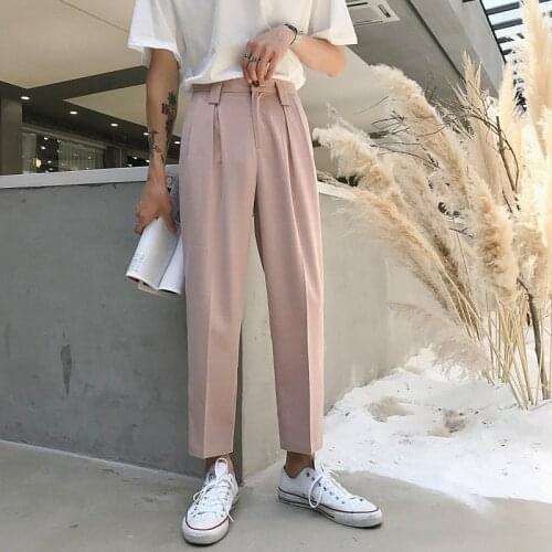 Men Black Gray Pink Fashion Casual Plaid Suit Pant Male Streetwear Hip Hop Straight Pants Loose Harem Trousers