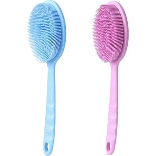 Household Bath Brush Multi-Functional Long Handle Silicone Cleaning Shower Bath Brush Kitchen Dish Brush towel