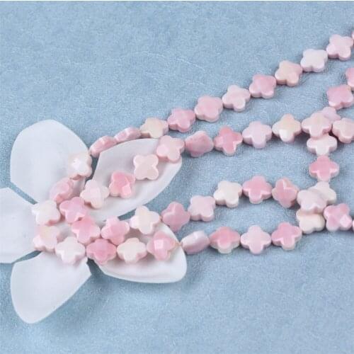 Nature 10mm Pink Color Faceted Cross Flower Shape Mabe Pearl Real Shell Chain