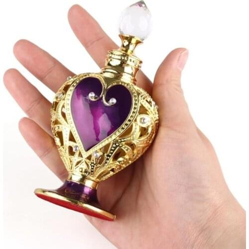 Crystal Metal Perfume Bottle 12ml Purple Heart Glass Vintage Empty Storage Bottles Essential Oil Collectible Dispenser Gifts
