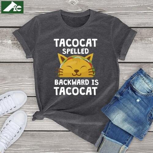 100% cotton Kawaii Taco Cat T Shirt Women Clothing Tacocat Spelled Graphic Womens T-shirts Vintage Unisex Tops Girls Girls Tees