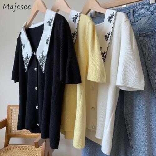 T-shirts Women Cozy Casual Sweet Summer Patchwork Trendy Ulzzang Student Button French Style Retro Newest Hot Sale Mujer Clothes