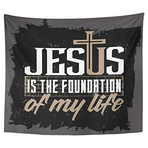 Polyester Fabric Print Tapestry Home Decor Christ Bible Lettering Christian Jesus is The Foundation of My Life Saying Faith Wall