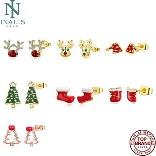 INALIS Christmas Series Cute Women’s Earrings Gold Plated Multicolor Zinc Alloy Stud Earring Fashion Jewelry Hot Sale Party Gift