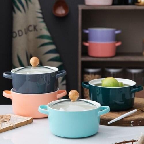 Ceramic Instant Noodle Bowl With Handle and cover Breakfast Rice Baking Bowl Dessert Soup Fruit Salad Bowl Microwave Oven Specia