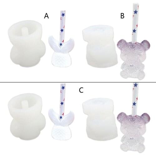 Bear Straw Topper Silicone Mold Fish Tails Silicone 8mm Straws Topper Molds Kit