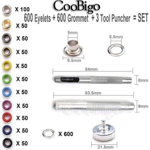 600PCS Colorful 5MM Metal Eyelet Buckles & Mounting Tools Grommets Rivets Replacement Buckle Laces Eye Hole Leather DIY Craft