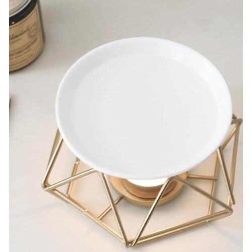 Nordic Style Metal Candlestick with Tray Candle Holder Decor Handmade Home Ornament Candle Sticks Iron Art Aroma Oil Burner Lamp