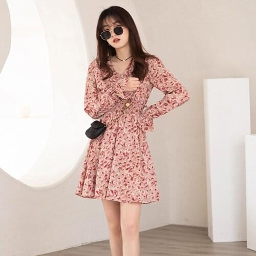 MISHOW 2021 Spring Dresses For Women Vintage Floral High Waist V-Neck Pleated A-Line Retro Clothing Female Vestidos MX21A1635