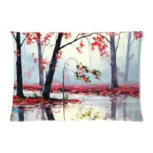 Fashion Home Office Decorative 50X75 CM Throw Pillow Case autumn river trees red Bedding Sets Pillowcase New Home