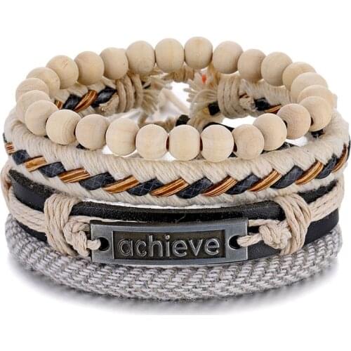 IFMIA Fashion Beads Leather Wrap Bracelet Set Men New Design Wristband Multiple Bracelets & Bangles Party Wedding Jewelry Gifts