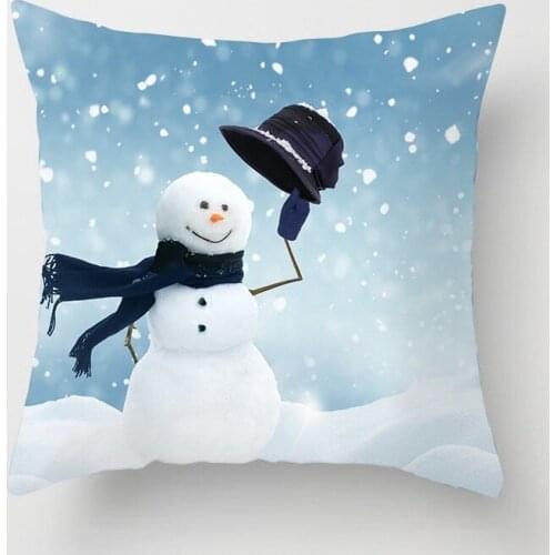 Merry Christmas Snow Man Cushion Cover 45*45 Pillowcase Cotton Linen Sofa Pillow Cover