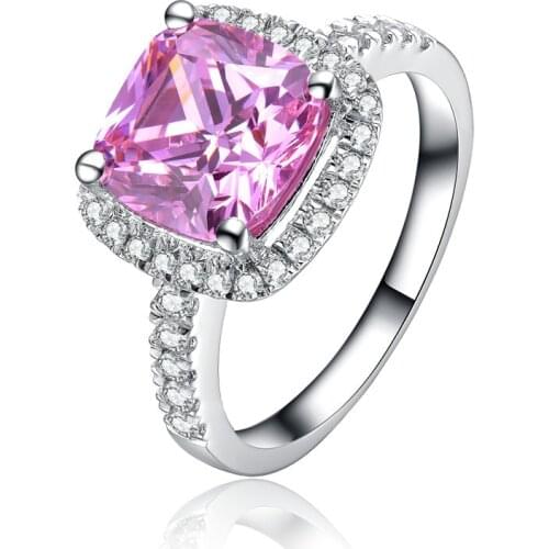 High Quality Guarantee 2Ct Cushion Cut Pink Diammond Engagement Ring Solid 18k White Gold Wedding Ring Never Fade
