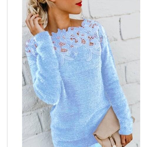 Autumn Winter Women Pullover Elegant Ladies Long Sleeve Thin Sweater Lace Neck Warm Jumper Sweatshirt Girl Plus Size Hoodies