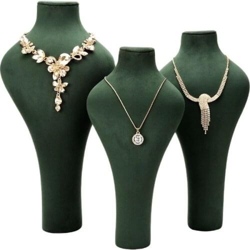 Necklace jewelry display stand human head neck suede leather green window shop prop stand