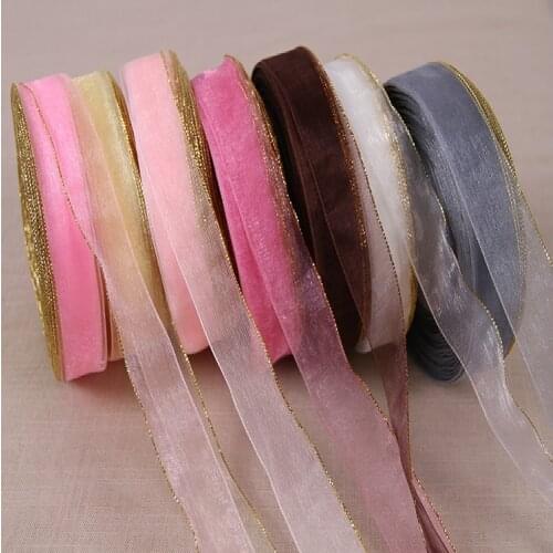 45 meters/roll) 20mm Pretty Golden edge Silk Organza Transparent Ribbon For Wedding Party Decoration Crafts Gift Packing Belt