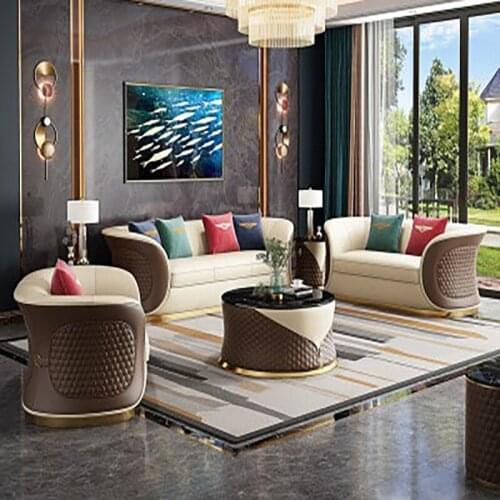Light luxury post-modern solid wood leather 123 sofa combination, new luxury villa living room model room furniture