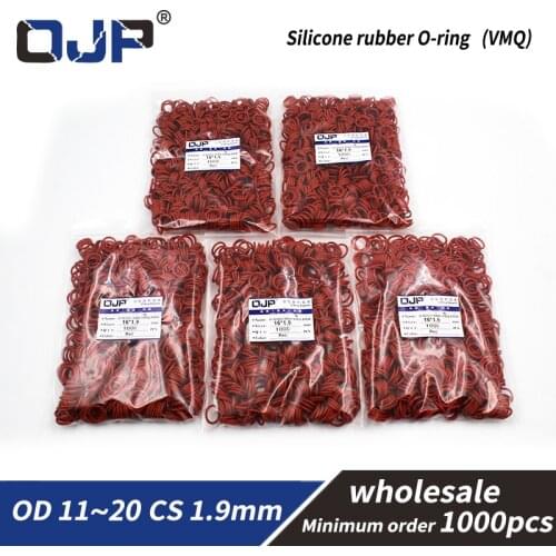 1.9mm Thickness 1000PCS/lot Red Silicon O-ring Silicone/VMQ OD11/12/13/14/15/16/17/18/19/20mm O Ring Gasket Washer Seal Rubber