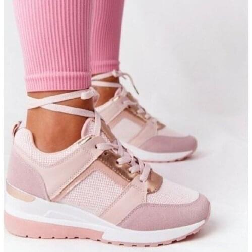 Women Sneakers 2021 New Breathable Leather Wedge Sports Shoes Height Increasing Vulcanize Shoes Casual Lace-Up Platform Sneakers