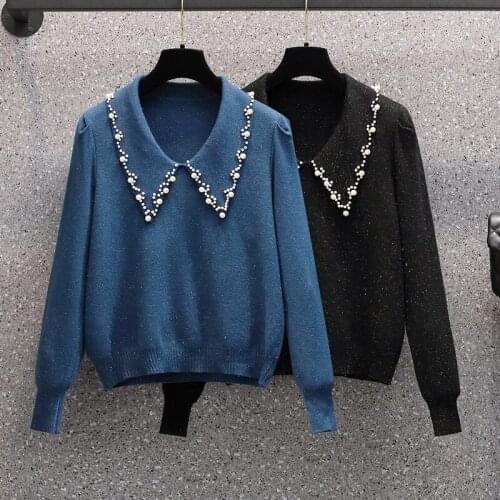 Pearl Blue Black Plus Large Size Oversize Korean Style Fashion Pullovers For WomenS Ladies Sweater 2021 Clothes Tops Blouse