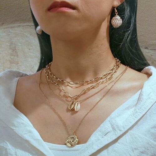 Simple Pendant Necklace Irregular Human Head Necklace Double Layer Pearl Female Necklace New Creative Retro
