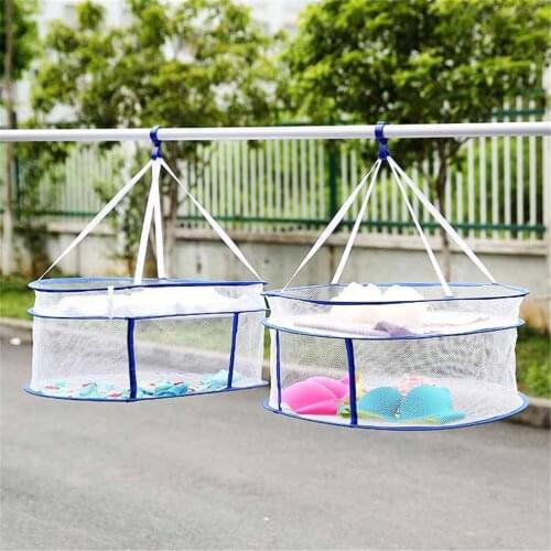 1PC Household Super Useful S Hook Drying Rack Folding Hanging Clothes Laundry Basket Dryer Net 56*56cm