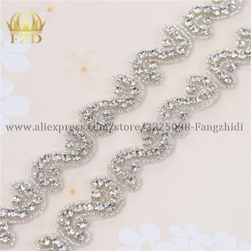 10yards) Hot fix Handmade Sew on Sliver Beaded Crystal Applique Rhinestones Fashion Chain Trim for wedding dress or Sash