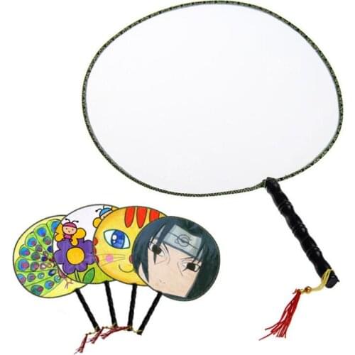 24cm DIY Blank Silk Hand Fans with Handle, Hand Painting Fine Art Programs Chinese Palace Round Fan Gifts LX2930