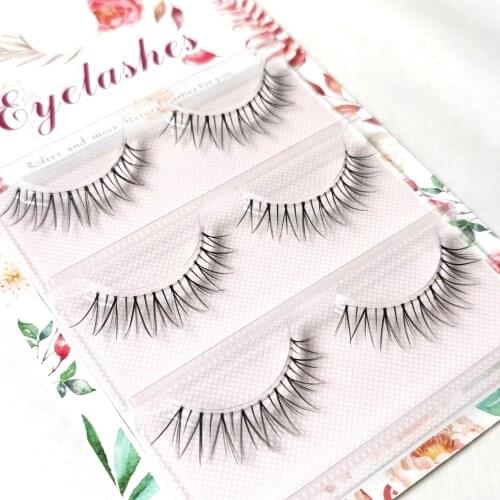 3Pair handmade false eyelashes Natural eyelashes with long false eyelashes Thick cross nude makeup Transparent soft stem eyelash