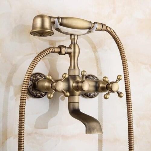 Antique bath shower faucet bronze porcelain shower faucet bathroom telephone bath faucet with hand shower bathroom shower tap
