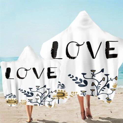 Free shipping Gift Heart With Love Happy Birthday Words Flower Leaves Dots Adult Kids Hooded Towel Sports Gym Surfing Swim Beach