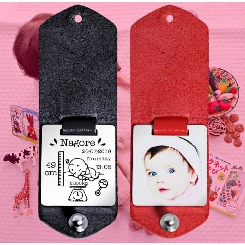 Personalized Birth Announcement Keychain New Baby Photo Leather Key Chains Gift for New Mom Dad Grandma or Grandpa with Gift Box