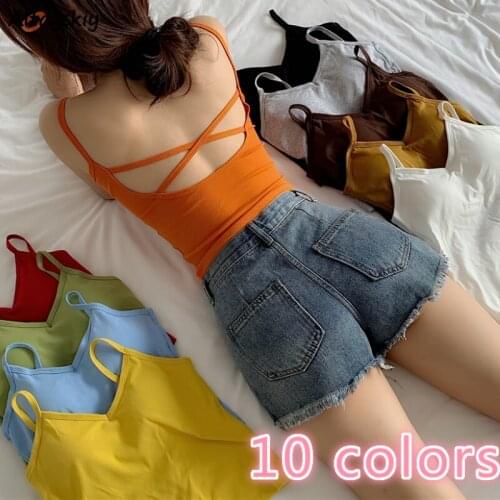 Camisoles Women Summer New Sexy Backless Chic Criss-Cross Ladies White Tops Simple All-match Ins Elegant V-Neck Femme Crop Top