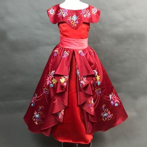 Kids Cartoon Princess Elena Cosplay Costume Children Red Party Dress Fancy Halloween Birthday Ball Gown
